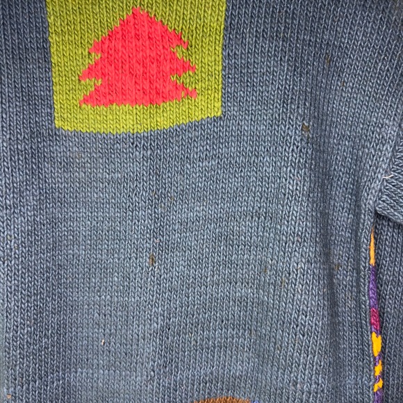 Vintage Winter House Sweater Cardigan Womens Small Patchwork Cotton Knit Cottage - Picture 6 of 11